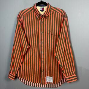 Tommy Hilfiger shirt Men's Medium button down VTG striped Military work wear Y2K
